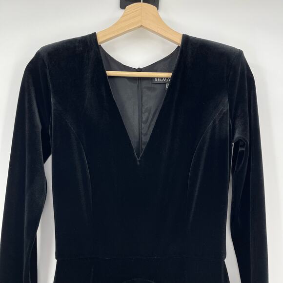 SELMACILEK | Black Velvet Skater Dress Skirt Long Sleeve Mini S - Picture 7 of 13
